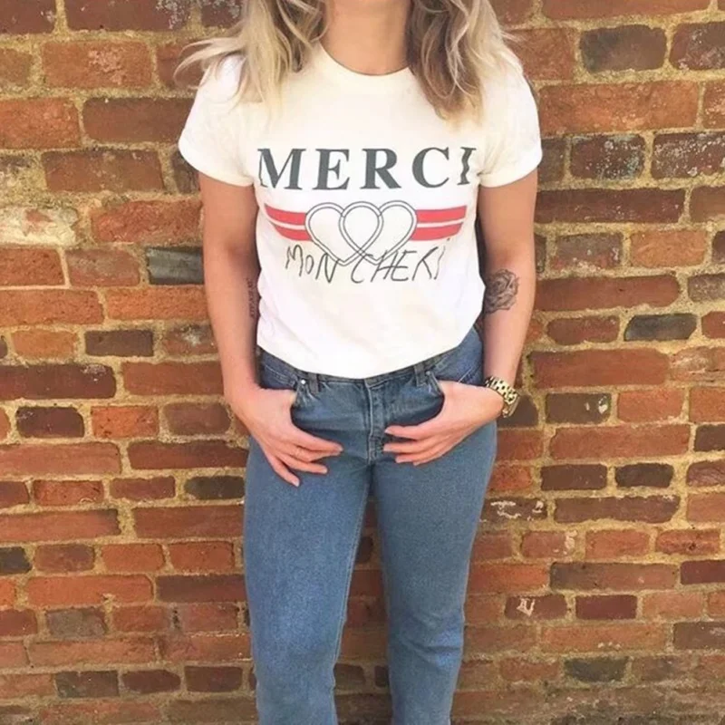 

2019 Letter Print Summer T-shirt women Merci Short Sleeve Top New Love Print Loose T-Shirt camisetas verano