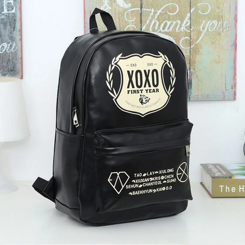 

Unisex Leather EXO Backpack School Bags For Teenagers Girls Boys Preppy Style Travel Shoulder Bags Student Bookbag Backpacks