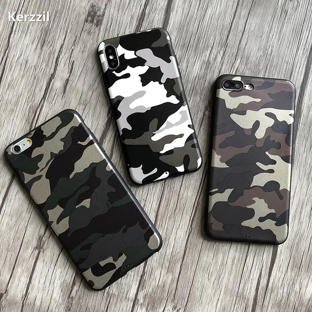 Kerzzil Fashion Navy Army Camo PU Leather Case For iPhone X XR XS Max Soft TPU Cover For iPhone 7 8 6 6s Plus Back Fundas
