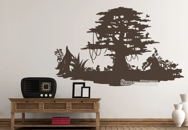 Kunst Vinyl Wandaufkleber Große Dschungel Baum Und Tiere ... Kunst Vinyl Wandaufkleber Große Dschungel Baum Und Tiere ...