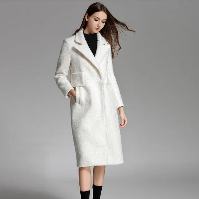 Women White Blend Coat Thickening Overcoat Winter Coats Ladies Manteau