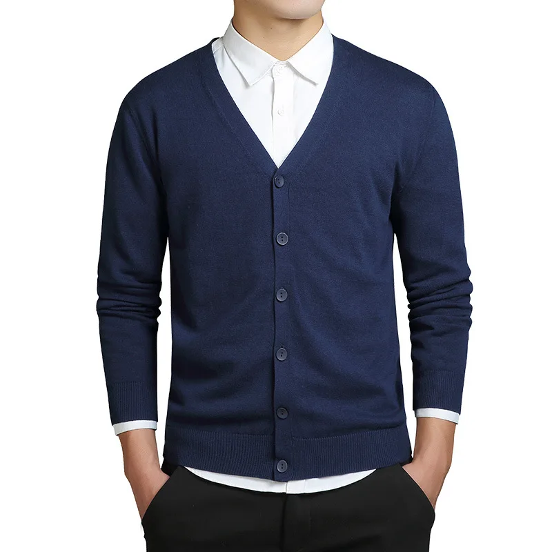 

2019 Men's Fashion Boutique Pure Color Cotton Cardigan V-neck Formal Social Business Knitting A Sweater Male Sweater