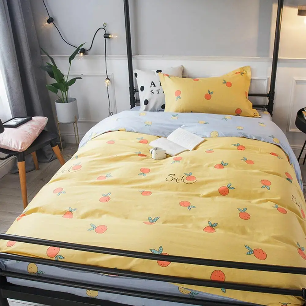 

2019 Orange Yellow Fruits INS Dormitory 3pcs Bedding Set Twin Hypoallergenic Cotton Bedlinens Duvet Cover Set Single Bed
