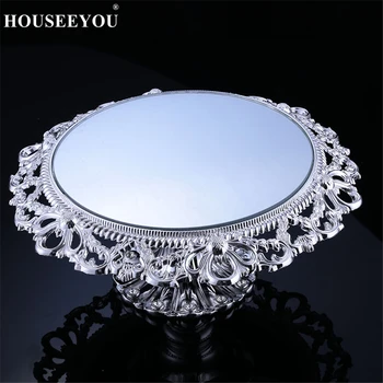 

Europe Silver Plating Cake Stands Metal+Glass Mirror Wedding Table Decoration Dessert Table Dessert Tray Cosmetic Storage Rack