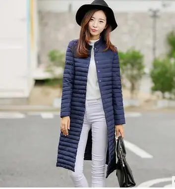 YAGENZ зимняя новая женская куртка, Корейская однотонная тонкая парка, длинное пальто, зимнее теплое хлопковое пуховое Женское пальто, повседневные топы 3XL - Цвет: Dark blue