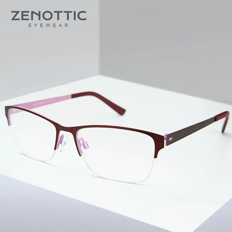ZENOTTIC металлические полуоправы по рецепту мужские очки с оптической оправой анти
