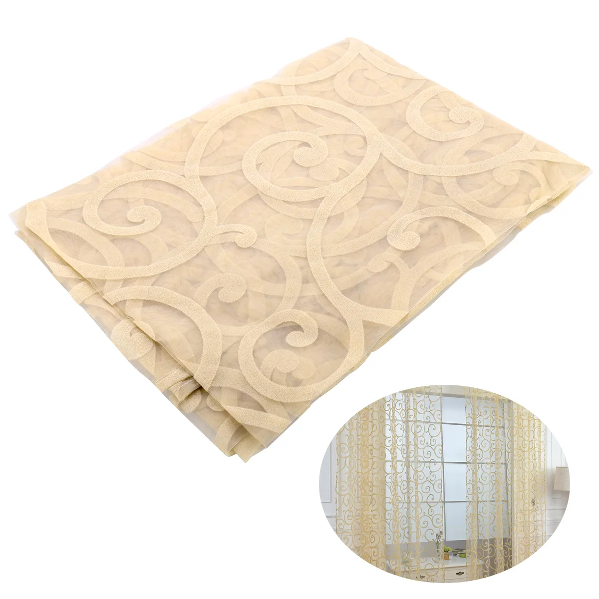 

Window Screen Rod Pocket Voile Curtains with Big Hooks Pattern for Bedroom Living Room 100x200cm (Beige)