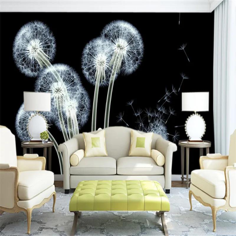 

custom 3d photo wallpaper 3d mural wallpaper, black dandelion simple fashion personality background wall painting home decor
