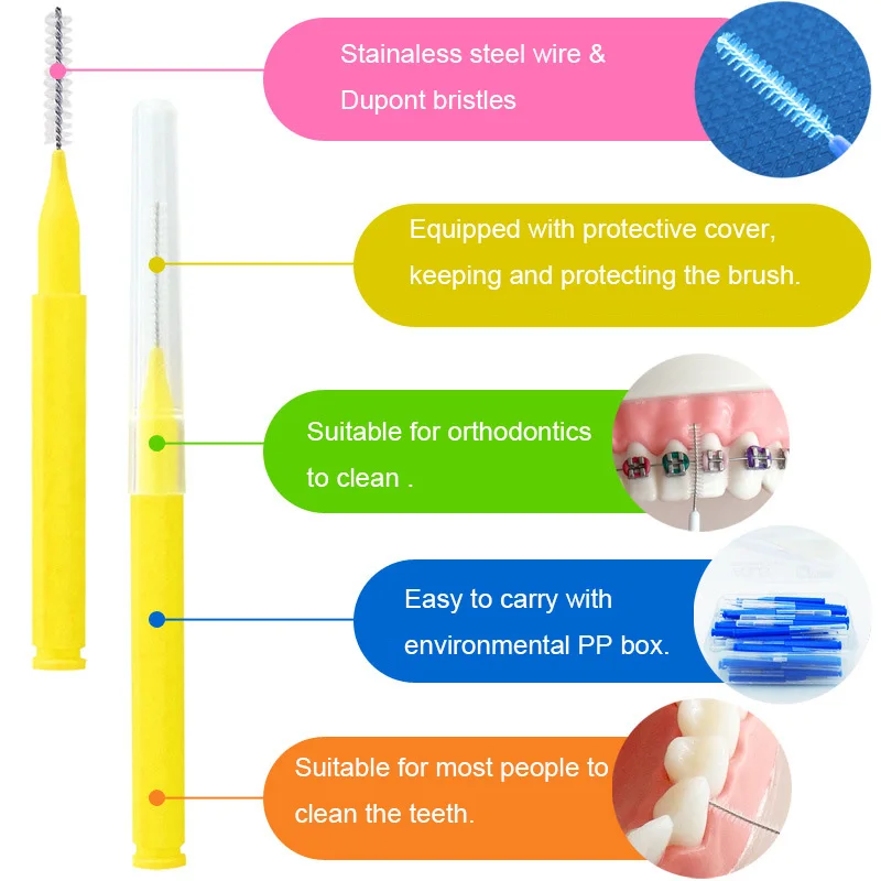 60 шт. межзубная щетка Denta Floss Очистка зубов, ортодонтическое, стоматологическое Зубное щетка-зубочистка инструмент для ухода за полостью рта