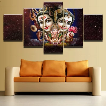 

5 Pieces HD Print Painting Shiva Parvati Ganesh Poster Modular For Modern Decorative Bedroom Living Room Home Wall Art Decor