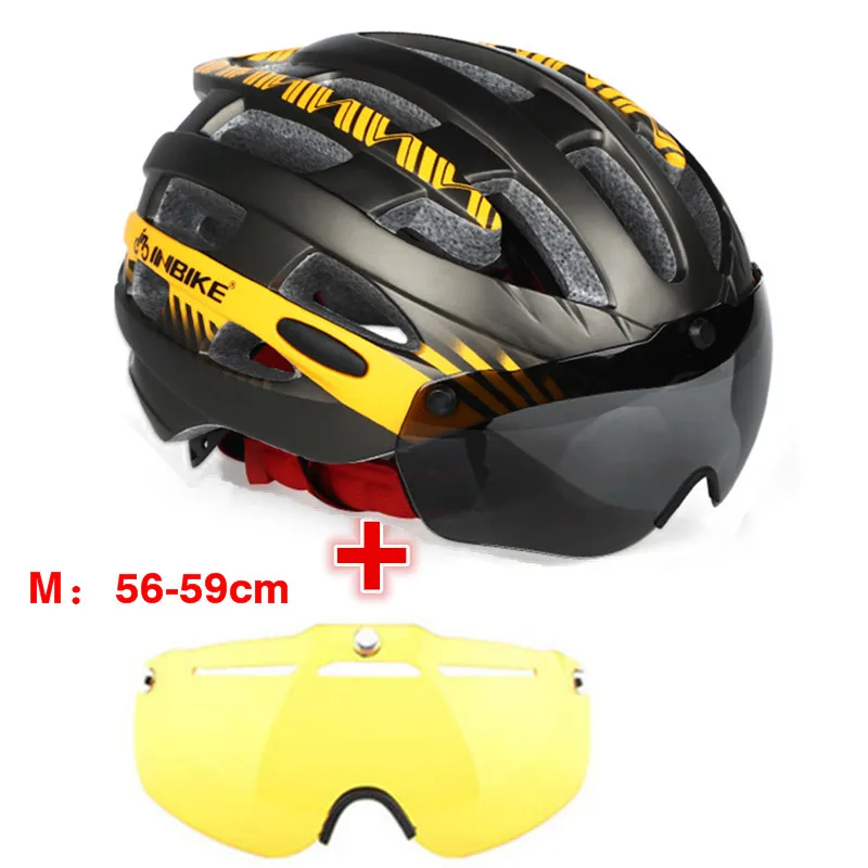 INBIKE 2 линзы ультра-светильник велосипедный шлем гоночный велосипед защитный шлем с магнитными очками горный MTB дорожный велосипедный мужской шлем - Цвет: yellow and 1 lens M