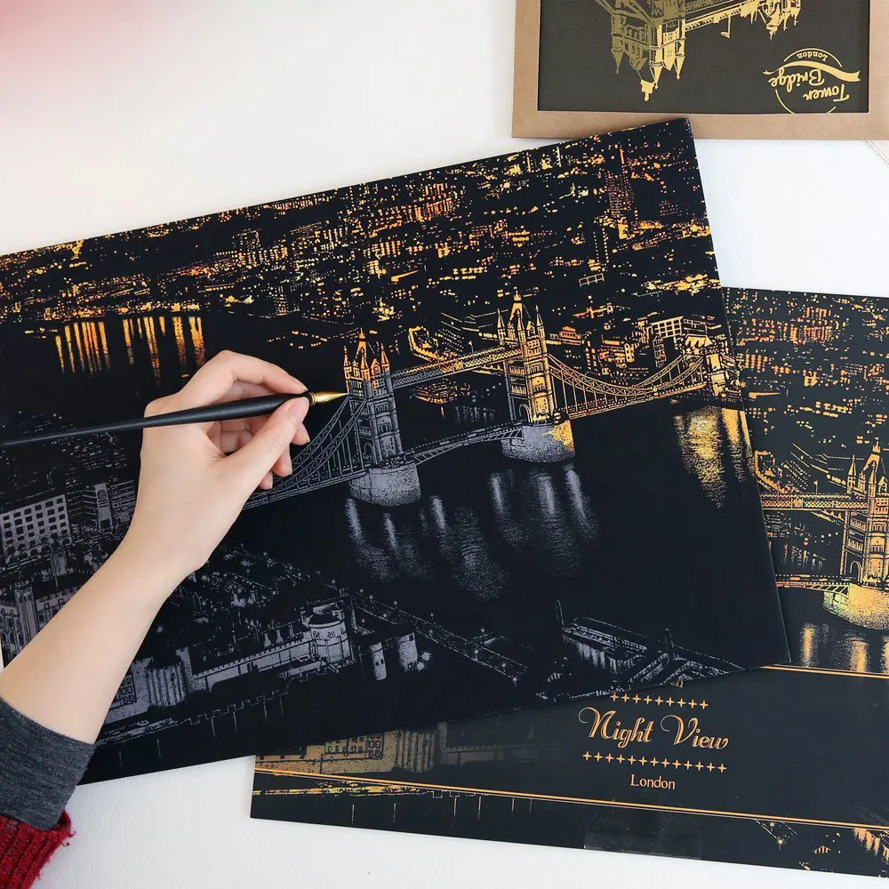 

Creative DIY Scratch Bright City Night View Scraping Painting World Sightseeing Pictures Toys for Children Educational Toys