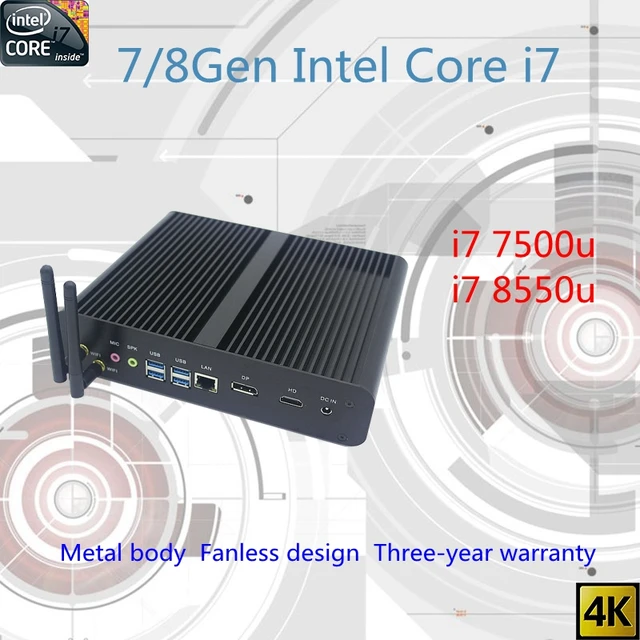 Cheap Newest Kaby Lake R 8Gen Fanless mini pc i7 7500u i7 8550u Intel UHD620 win10 NUC Freeshipping pc
