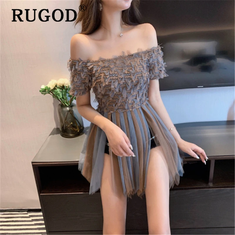 RUGOD, сексуальная женская блузка с открытыми плечами, элегантные офисные женские рубашки с кисточками, лето,, Лоскутная модная женская одежда