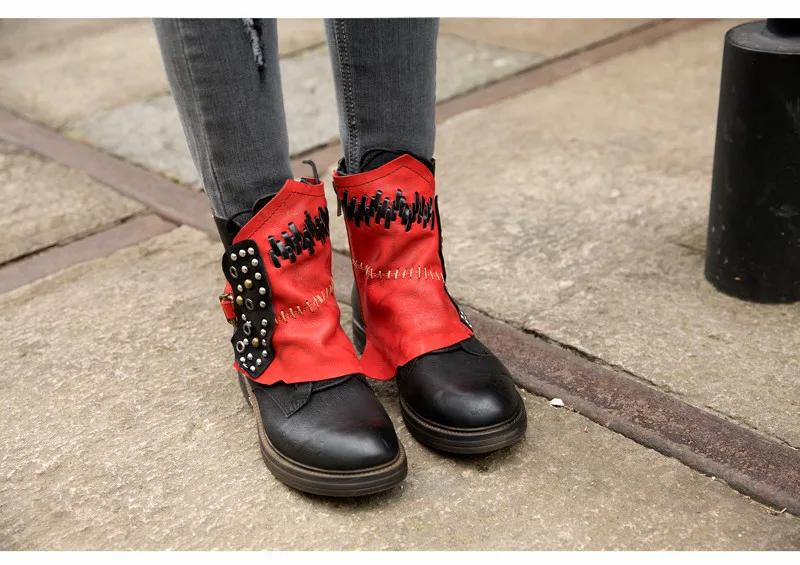Prova Perfetto/черные женские ботильоны на плоской платформе, Botas Mujer, высокие сапоги из натуральной кожи с заклепками, обувь для верховой езды на