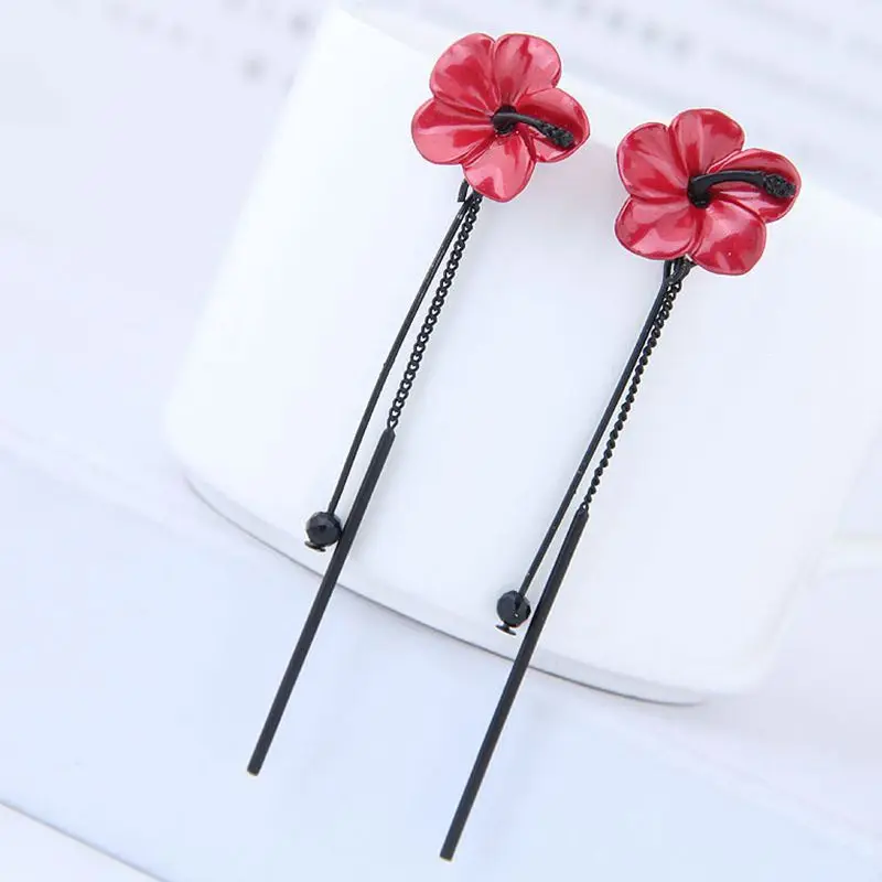 

Korean Fashion Jewelry Personality Women Long Tassel Flower Earrings