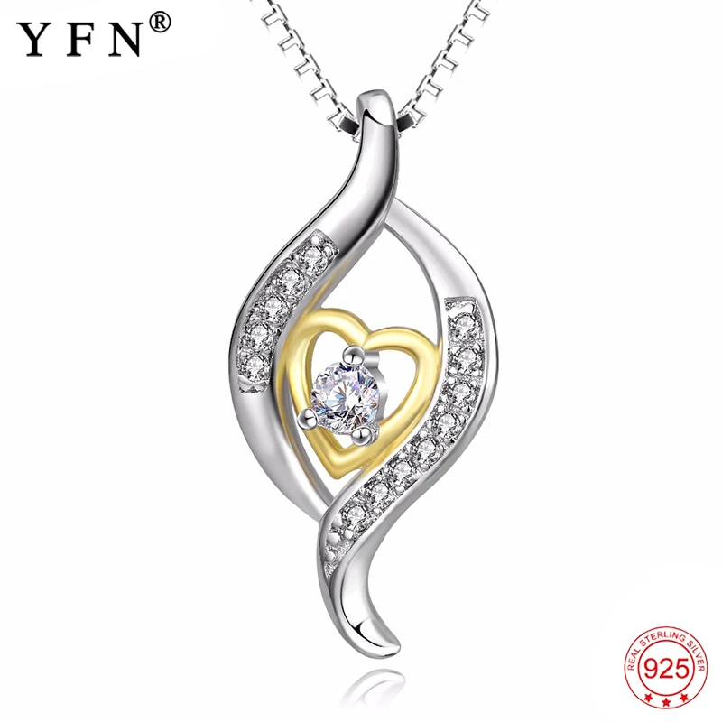 

100% 925 Sterling Silver Necklace Women Cubic Zirconia Gold Color Heart Women Choker Pendants Necklaces Fashion Jewelry PYX0380