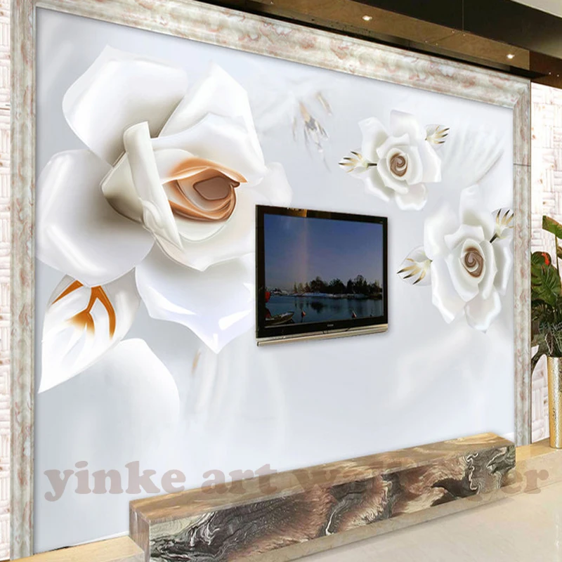 3D стереоскопического пион рельеф фрески 3d обои для стен гостиная ТВ фон спальня настенная роспись 3D украшение стола