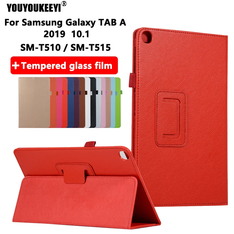 

Slim Folding Flip case for Samsung Galaxy Tab A 10.1 2019 T510 T515 Stand Cover PU Case for SM-T510 SM-T515+Tempered glass film