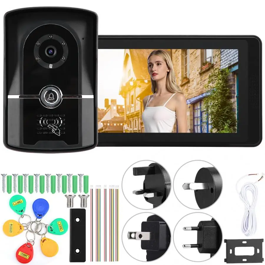 

7" Touch Screen Waterproof Door Phone RFID ID Card Unlocking Intercom Video Doorbell
