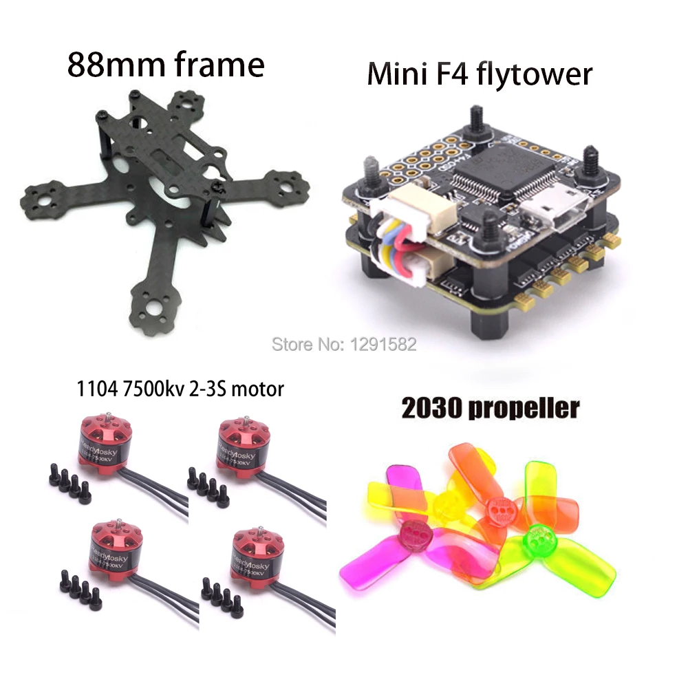 

Micro ELF 88mm frame Quad / Mini F3 / F4 Flytower Flight Controller Integrated OSD 4 in 1 ESC Built-in BEC 1104 7500KV 2-3S