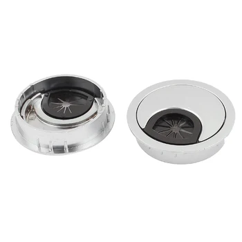 

2 Pcs 53mm Mounting Hole Dia Computer Desk Cable Cord Metal Grommet Silver+Black