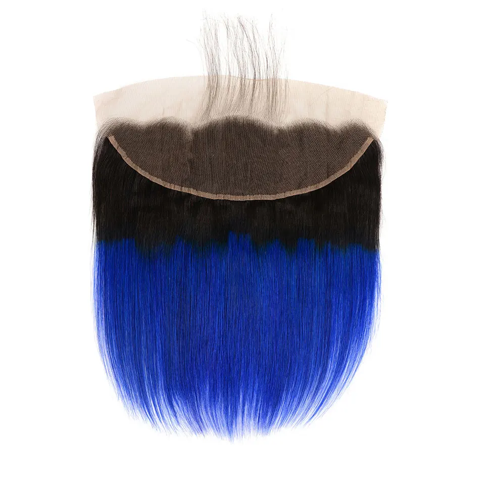  Ear to Ear 13x4 Lace Frontal Closures With Baby Hair Non Remy Hair Two Tone Ombre 1B/Blue Brazilian