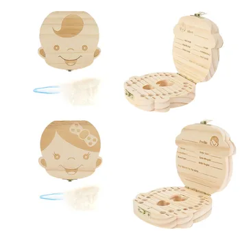 

Hot 1PC Wood Baby Tooth Box Milk Teeth Organizer Lanugo Storage Box With Information Record 3-6 Years Great Gifts