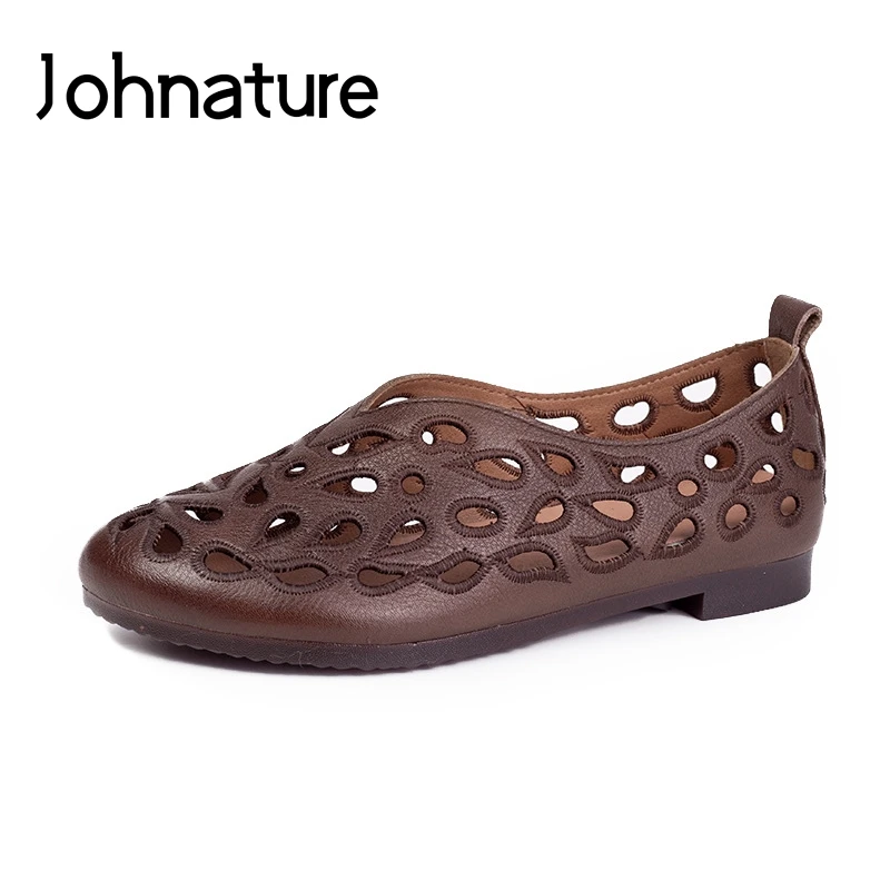 

Johnature 2019 New Summer Genuine Leather Basic Casual Retro Cover Heel Slip-on Shallow Flat Sandals Women Shoes
