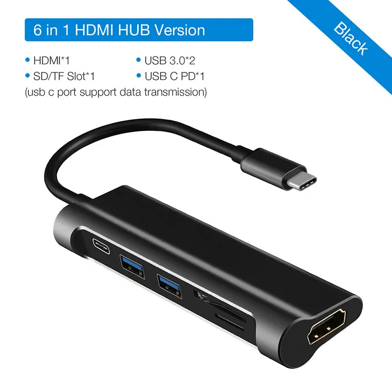 JZYuan USB 3,1 USB C type C концентратор USB 3,0 4K видео HDMI SD TF кардридер Тип C PD USB концентратор переходник разветвитель для MacBook Pro - Цвет: Black