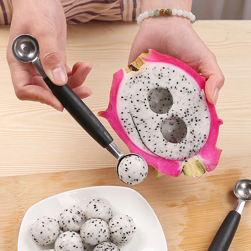 

Round Dual-head Waterlemon Scoop Fruit Ball Carving Knife Pitaya Kiwi Soft Fruit Spoon Mashed Potato Yam Baller Ice Cream Scoop