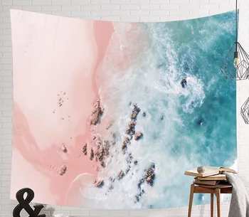

Beautiful Romantic Pink Beach Sandy Sea Tapestry Home Decorations Wall Hanging Tapestries For Living Room Bedroom
