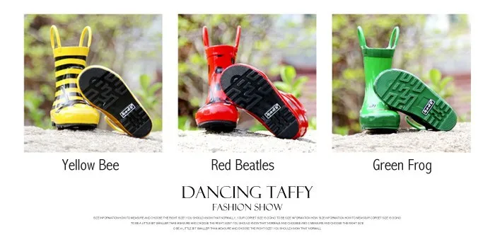 New 2015 Children Rain Boots Cartoon Kids Rubber Boots Bee  Frog  Beatles Girls Shoes Flat Rainboots Bota Baby Kids Shoes free shipping (1)