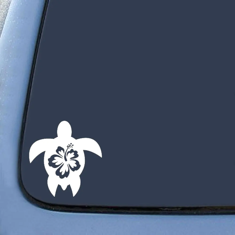 1            12.6cm13.4cm Hibiscus  Turtle Vinyl Bumper Stickers For Car Truck Window Tool Boxes Wall Laptop Notebook Car Sticker Decals