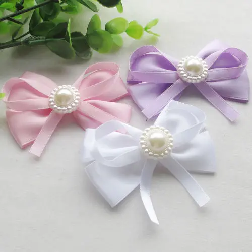 

9pcs 8CM Large Satin Ribbon Flowers Bows w/pearl Wedding Decor Lots