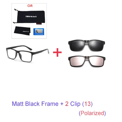 Два Oclock магнитные солнцезащитные очки для мужчин поляризационные женщин клип на очки квадратной оптической оправа с линзами при миопии 6 в 1 очки A2202 - Цвет линз: 1Frame 2 Clip 13