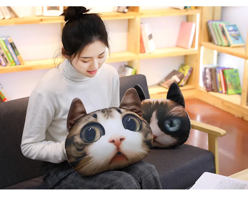 Simulation Cat Animals Print Creative Personality 3 In 1 Hand Warm Air Condition Plush Pillow Blanket Car Back Cushion Doll 36cm