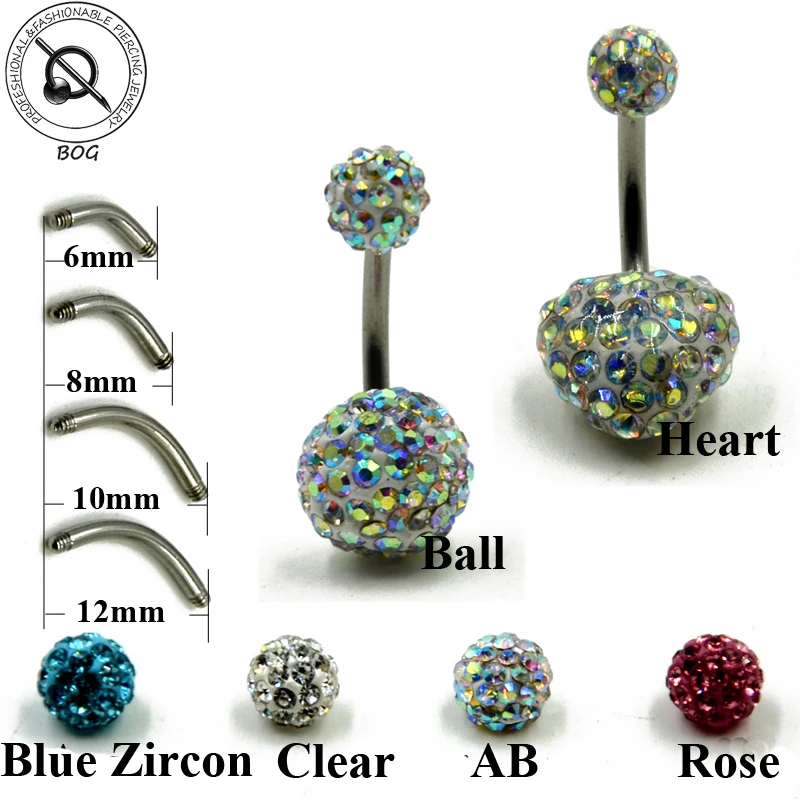 

BOG-Lot 1 Piece Belly Button Ring Navel Piercing Stud With Double Epoxy Multi CZ Crystal Ferido Disco Balls Body Jewelry Earring