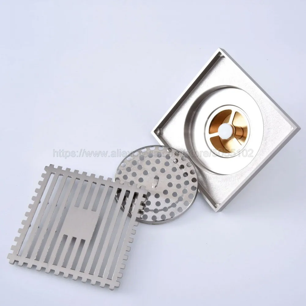 Shower Drains 10*10cm Square Bath Drains Strainer Hair Brushed Nickel Bathroom Floor Drain Waste Grate Drain zhr069