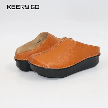 

New high-end thick bottom lady slippers all-match cow leather inside