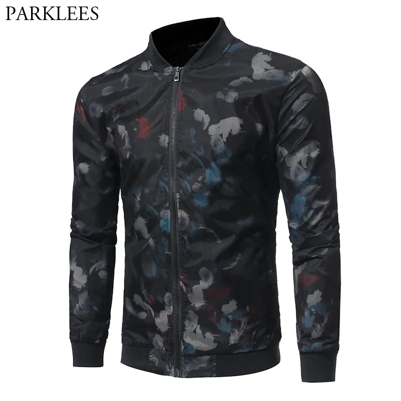 Feather Print Jacket Men 2017 Brand New Autumn Man Jackets Stand Collar