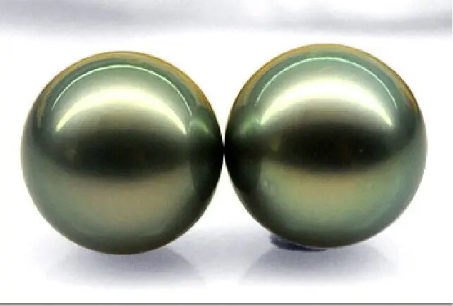 

charming pair 10-11mm AAA Tahitian black green loose pearls half drilled