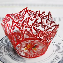 Красные кружевные обертки-бабочки, обертки для украшения кексов, держатели для маффинов вечерние сувениры