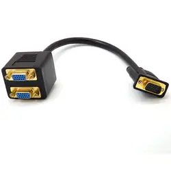 Черный Универсальный 1 VGA штекер 2 VGA Женский VGA монитор Y Splitter кабель 30 см