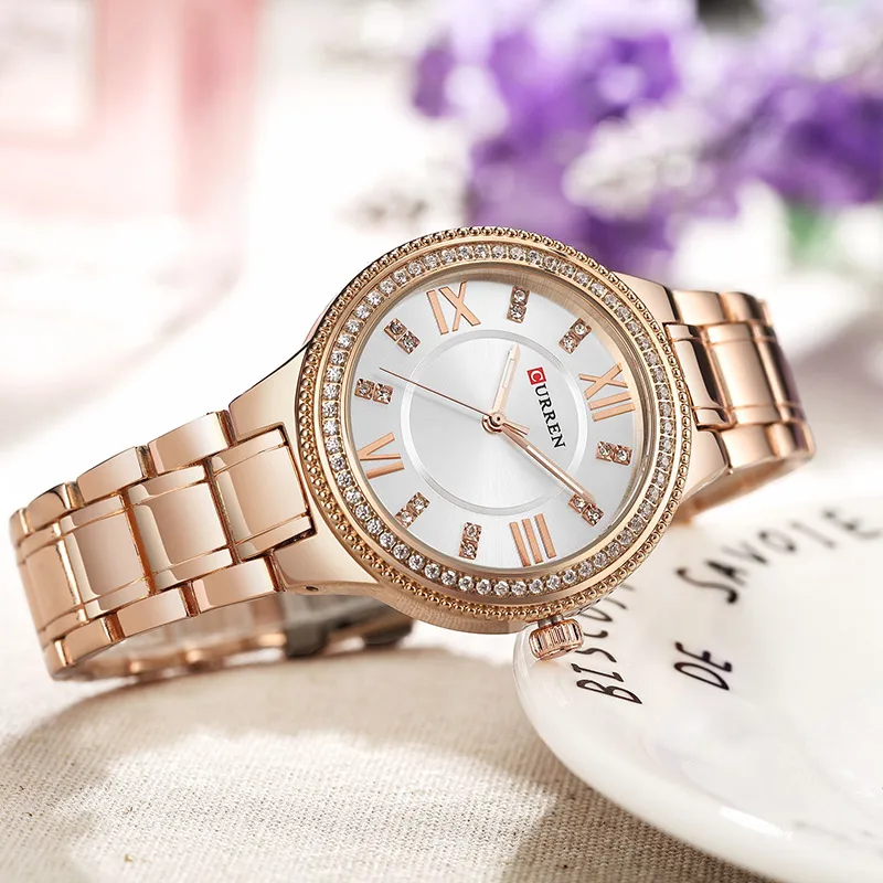 CURREN 9004 золотые часы женские креативные стальные с браслетом Relogio Feminino Montre