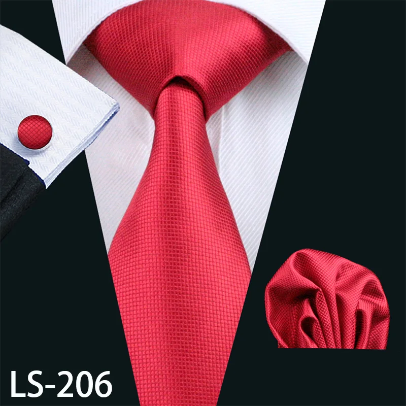 LS-704, мужской галстук, шелк, красный, в клетку, жаккардовый, тканый, свадебный галстук, Barry.Wang, Hanky, запонки, набор, галстук для мужчин, деловые, вечерние - Цвет: LS-206