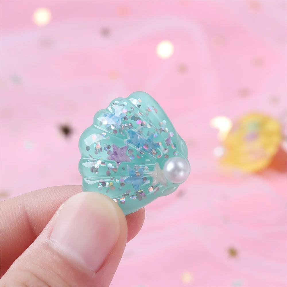 

10PCS ABS Pearl Resin Seashell Rhinestone Crystal Shell Shiny Seashell Cabochon Scrapbook Ornament Wedding Supply Phone Decor