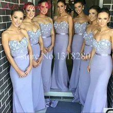 WDZ-194 Light Purple Corset Bridesmaid Dresses Hot Sell 3D Flowers Appliques Satin Sash Long Mermaid Couture