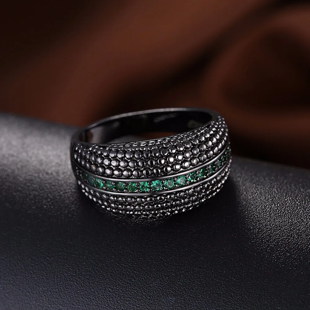 Row Of Green Cubic Zirconia Party Ring Accessorise Black Gun Color Rings For Womens Fashion Jewelry (JewelOra RI103312)