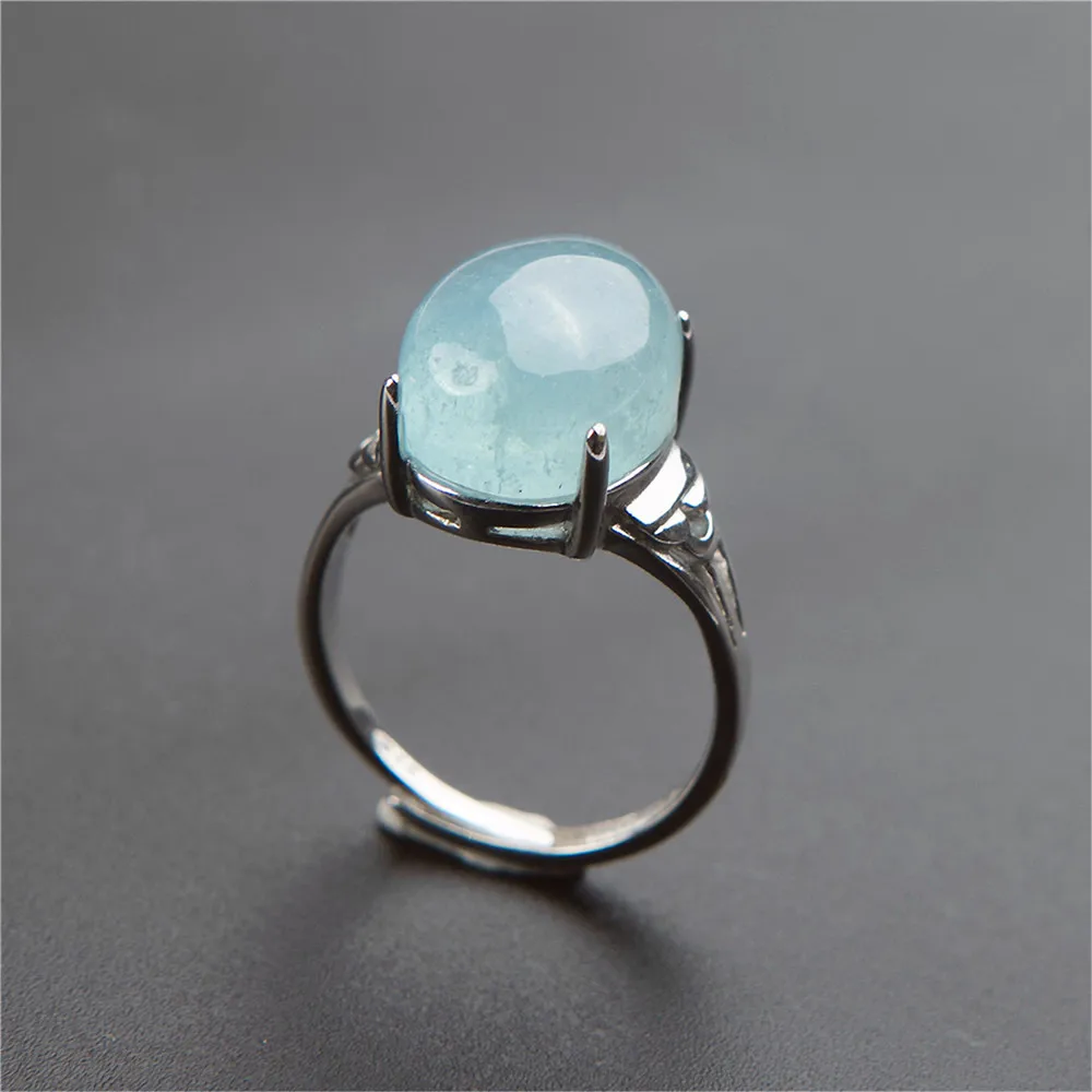 

Genuine Natural Blue Ocean Crystal Rings For Women Female Party Wedding Natural Stone Silver Fashion Ring Adjustable Size